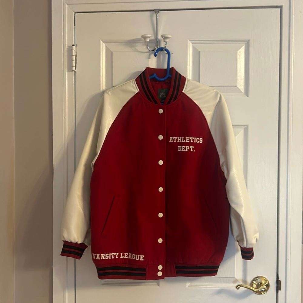 Women’s faux leather varsity jacket